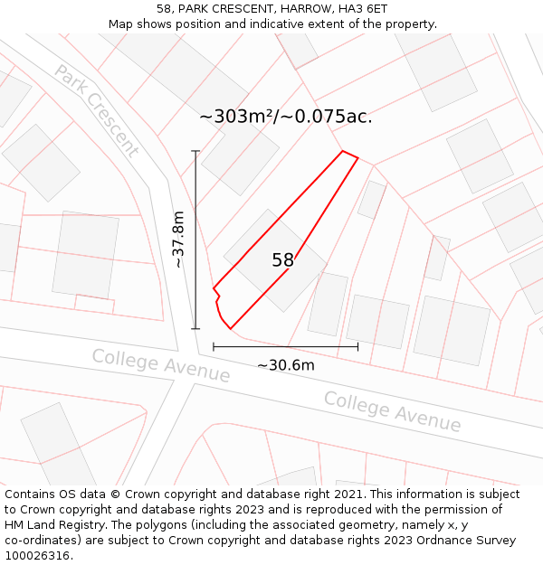 58, PARK CRESCENT, HARROW, HA3 6ET: Plot and title map