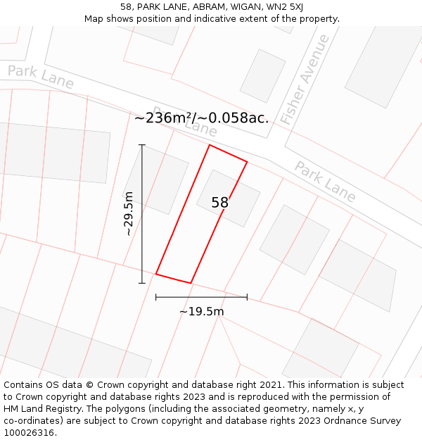 58, PARK LANE, ABRAM, WIGAN, WN2 5XJ: Plot and title map