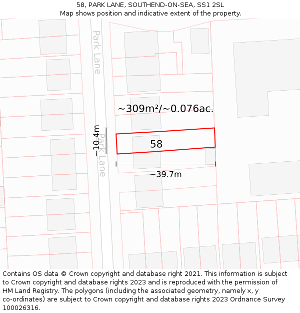 58, PARK LANE, SOUTHEND-ON-SEA, SS1 2SL: Plot and title map