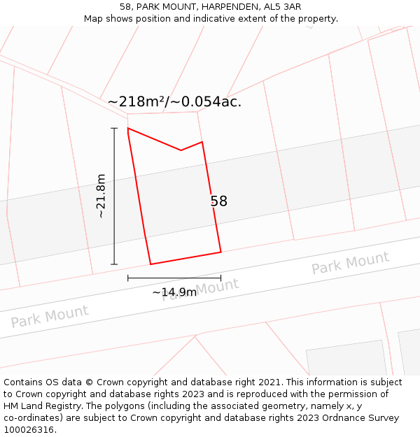 58, PARK MOUNT, HARPENDEN, AL5 3AR: Plot and title map