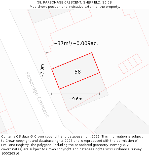 58, PARSONAGE CRESCENT, SHEFFIELD, S6 5BJ: Plot and title map