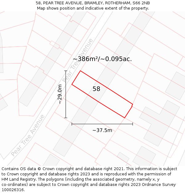 58, PEAR TREE AVENUE, BRAMLEY, ROTHERHAM, S66 2NB: Plot and title map