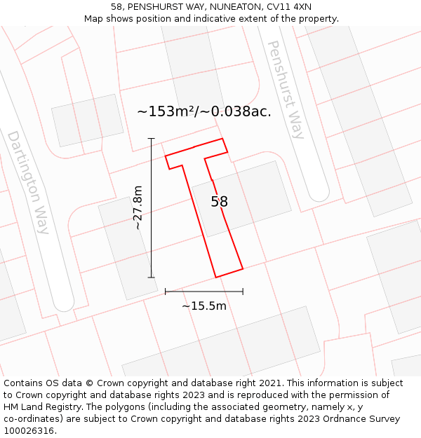 58, PENSHURST WAY, NUNEATON, CV11 4XN: Plot and title map