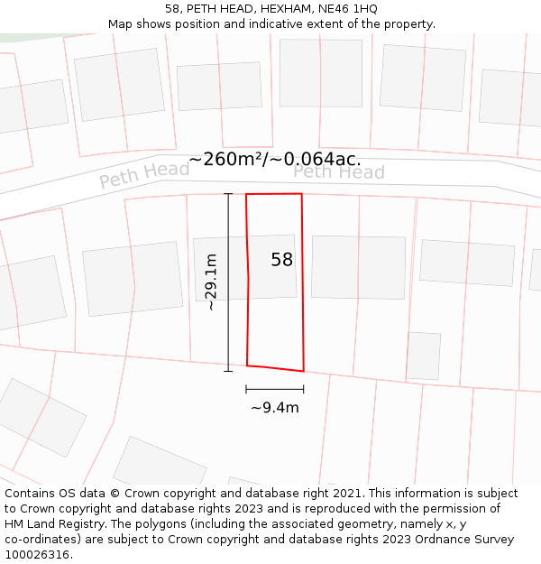 58, PETH HEAD, HEXHAM, NE46 1HQ: Plot and title map