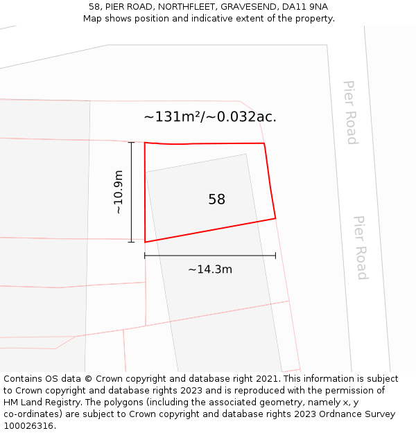 58, PIER ROAD, NORTHFLEET, GRAVESEND, DA11 9NA: Plot and title map