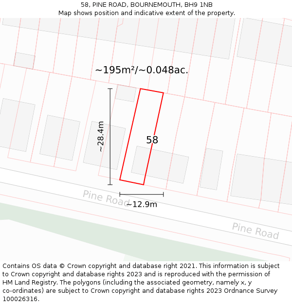 58, PINE ROAD, BOURNEMOUTH, BH9 1NB: Plot and title map