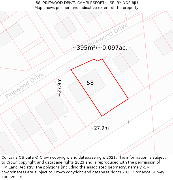 58, PINEWOOD DRIVE, CAMBLESFORTH, SELBY, YO8 8JU: Plot and title map