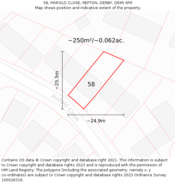 58, PINFOLD CLOSE, REPTON, DERBY, DE65 6FR: Plot and title map