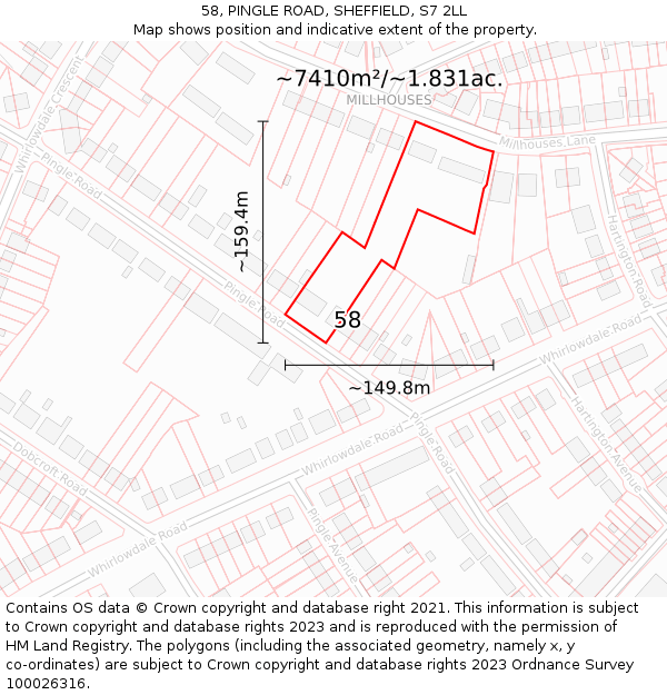 58, PINGLE ROAD, SHEFFIELD, S7 2LL: Plot and title map