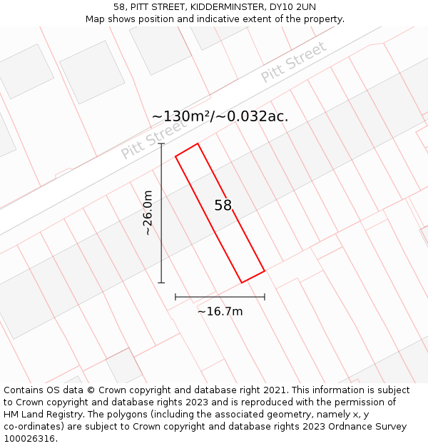 58, PITT STREET, KIDDERMINSTER, DY10 2UN: Plot and title map