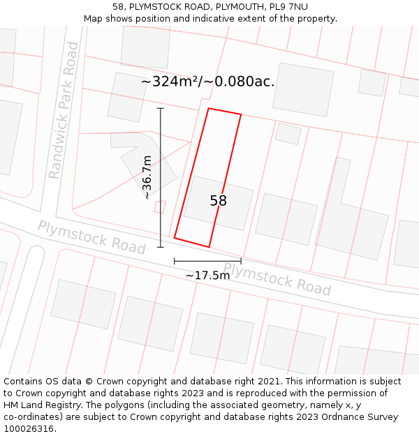58, PLYMSTOCK ROAD, PLYMOUTH, PL9 7NU: Plot and title map