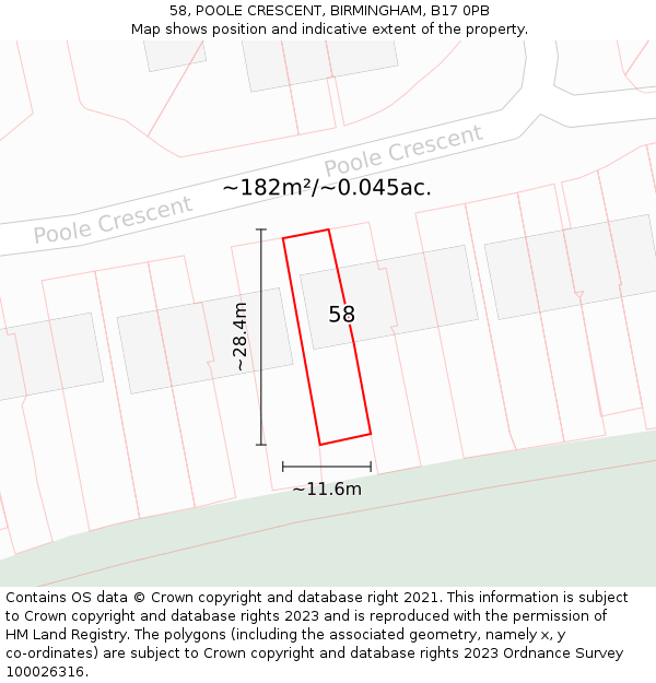 58, POOLE CRESCENT, BIRMINGHAM, B17 0PB: Plot and title map