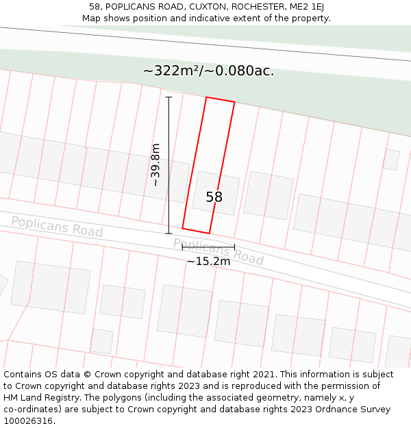 58, POPLICANS ROAD, CUXTON, ROCHESTER, ME2 1EJ: Plot and title map
