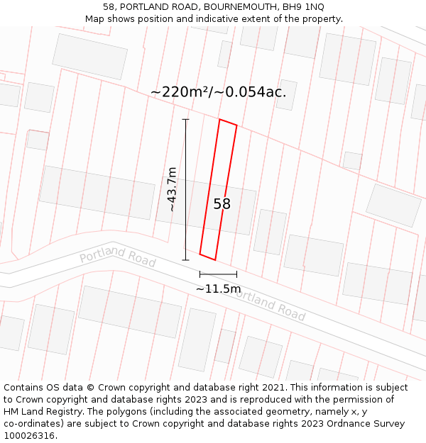 58, PORTLAND ROAD, BOURNEMOUTH, BH9 1NQ: Plot and title map