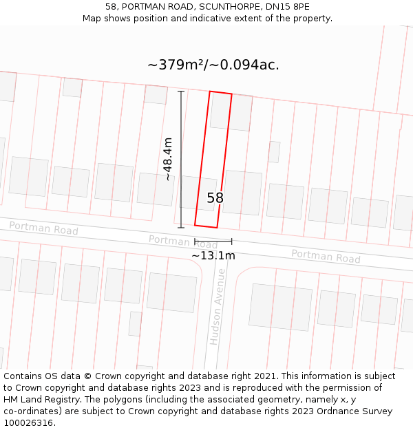 58, PORTMAN ROAD, SCUNTHORPE, DN15 8PE: Plot and title map
