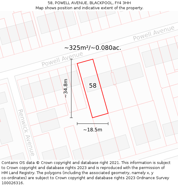 58, POWELL AVENUE, BLACKPOOL, FY4 3HH: Plot and title map