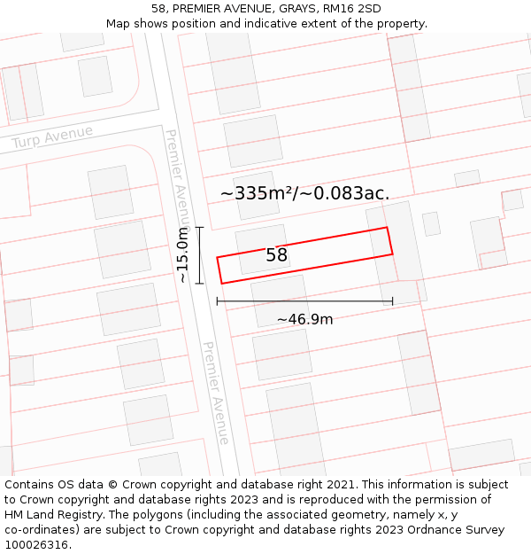 58, PREMIER AVENUE, GRAYS, RM16 2SD: Plot and title map