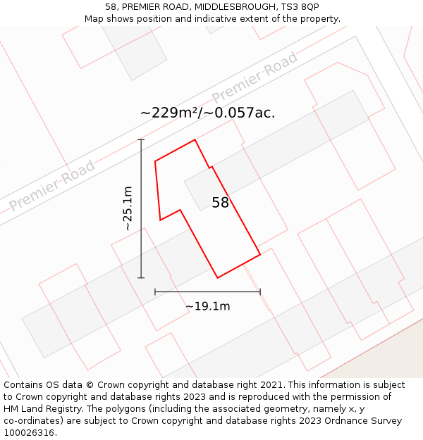 58, PREMIER ROAD, MIDDLESBROUGH, TS3 8QP: Plot and title map