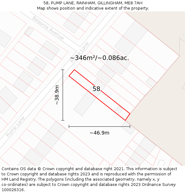 58, PUMP LANE, RAINHAM, GILLINGHAM, ME8 7AH: Plot and title map