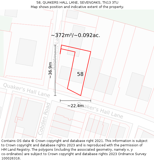 58, QUAKERS HALL LANE, SEVENOAKS, TN13 3TU: Plot and title map