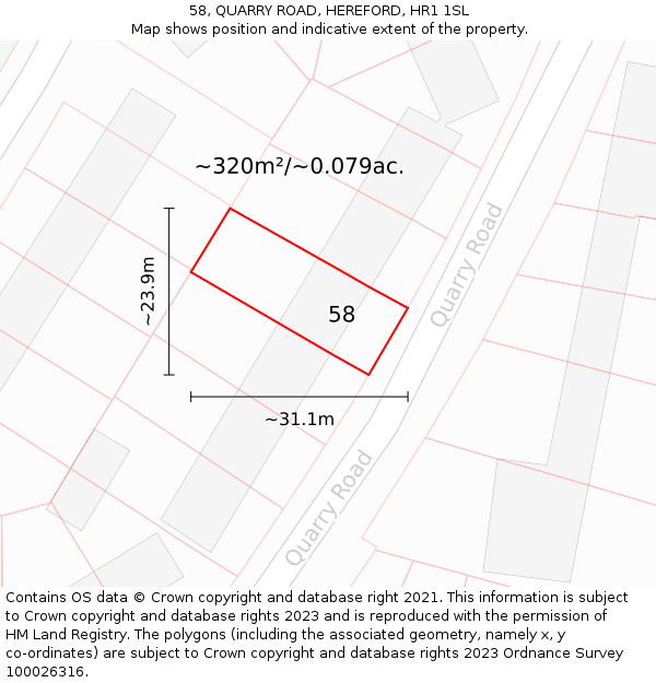 58, QUARRY ROAD, HEREFORD, HR1 1SL: Plot and title map