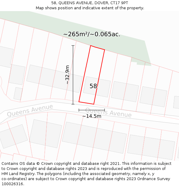 58, QUEENS AVENUE, DOVER, CT17 9PT: Plot and title map