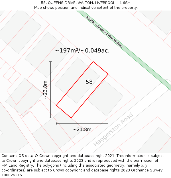 58, QUEENS DRIVE, WALTON, LIVERPOOL, L4 6SH: Plot and title map