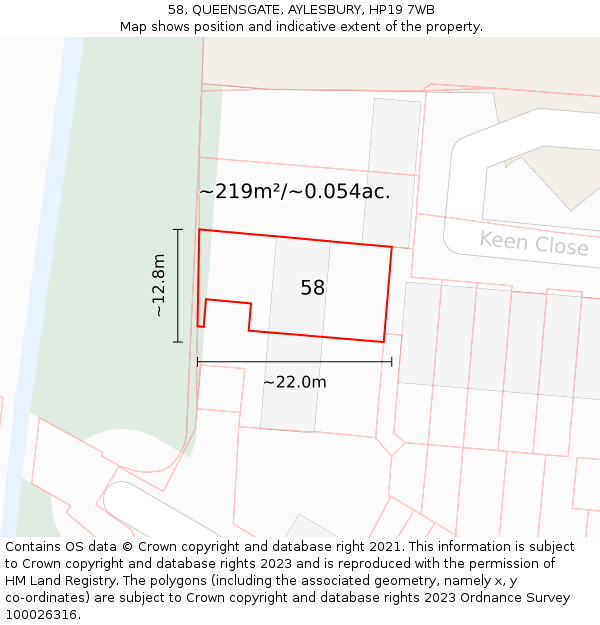 58, QUEENSGATE, AYLESBURY, HP19 7WB: Plot and title map
