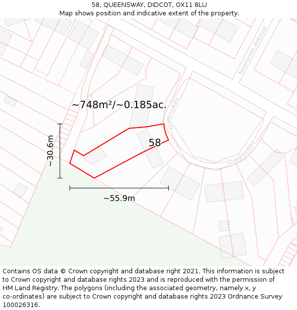 58, QUEENSWAY, DIDCOT, OX11 8LU: Plot and title map