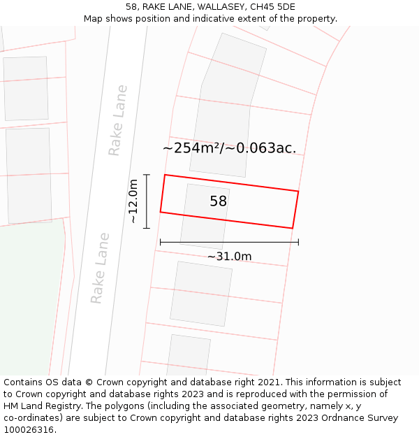 58, RAKE LANE, WALLASEY, CH45 5DE: Plot and title map