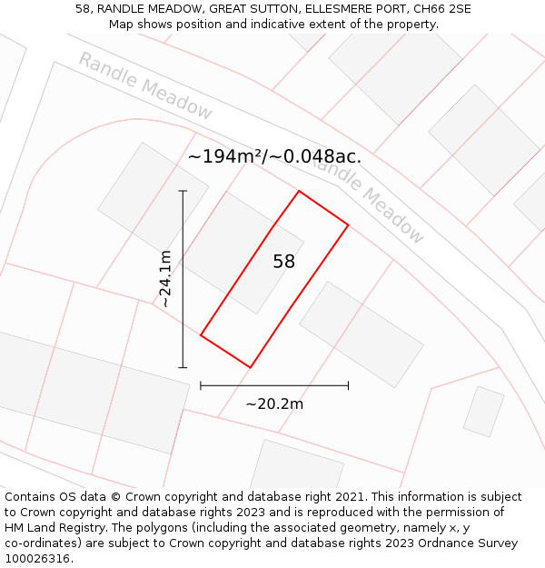 58, RANDLE MEADOW, GREAT SUTTON, ELLESMERE PORT, CH66 2SE: Plot and title map