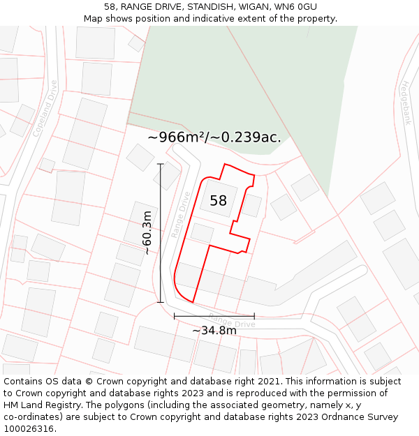 58, RANGE DRIVE, STANDISH, WIGAN, WN6 0GU: Plot and title map
