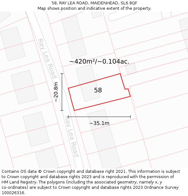 58, RAY LEA ROAD, MAIDENHEAD, SL6 8QF: Plot and title map