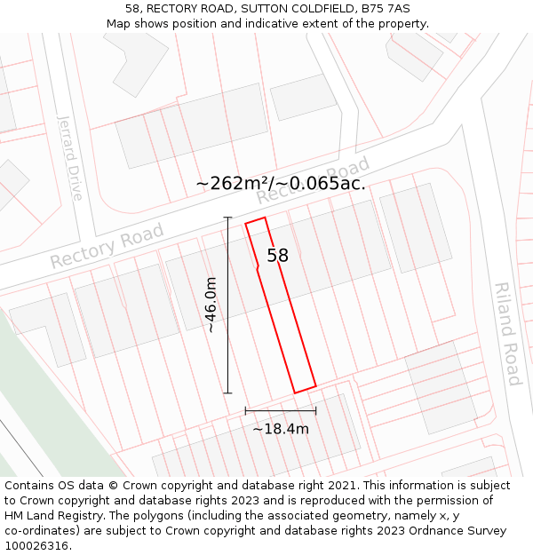 58, RECTORY ROAD, SUTTON COLDFIELD, B75 7AS: Plot and title map