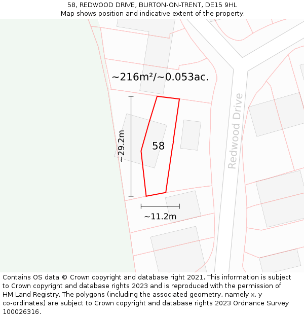 58, REDWOOD DRIVE, BURTON-ON-TRENT, DE15 9HL: Plot and title map