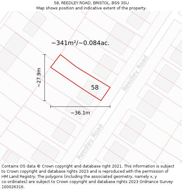 58, REEDLEY ROAD, BRISTOL, BS9 3SU: Plot and title map