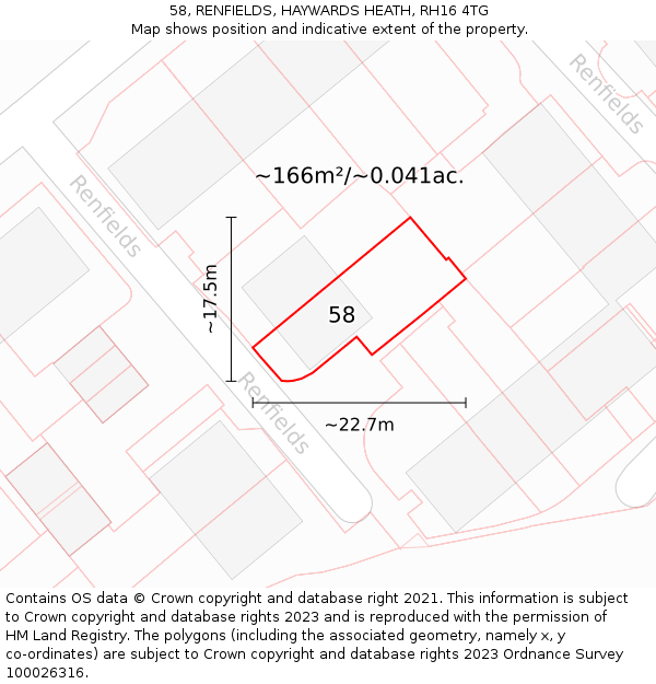 58, RENFIELDS, HAYWARDS HEATH, RH16 4TG: Plot and title map