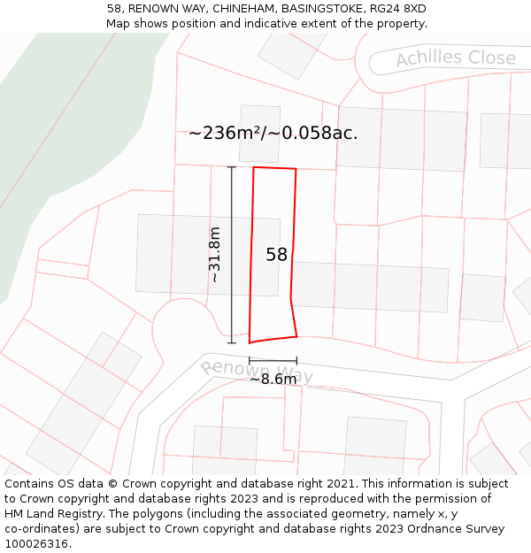 58, RENOWN WAY, CHINEHAM, BASINGSTOKE, RG24 8XD: Plot and title map