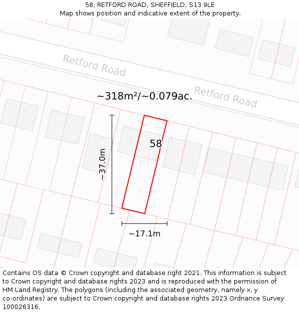 58, RETFORD ROAD, SHEFFIELD, S13 9LE: Plot and title map