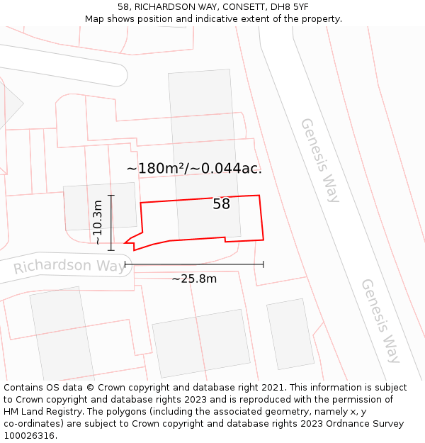 58, RICHARDSON WAY, CONSETT, DH8 5YF: Plot and title map