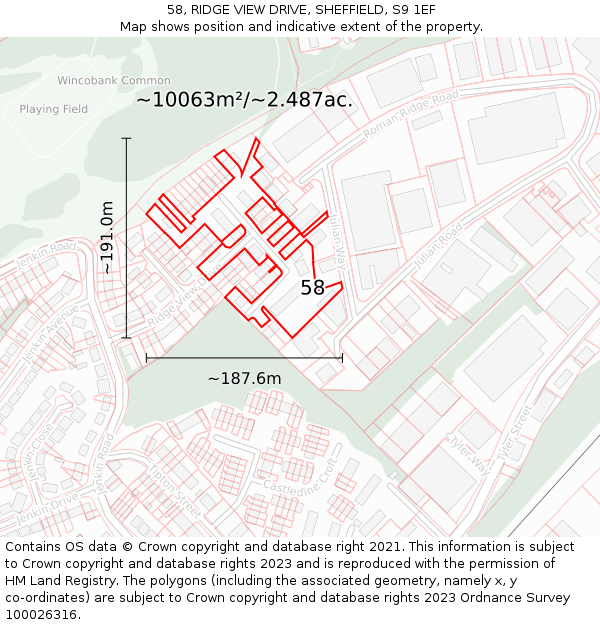 58, RIDGE VIEW DRIVE, SHEFFIELD, S9 1EF: Plot and title map