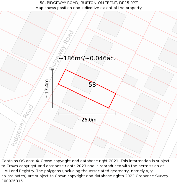 58, RIDGEWAY ROAD, BURTON-ON-TRENT, DE15 9PZ: Plot and title map