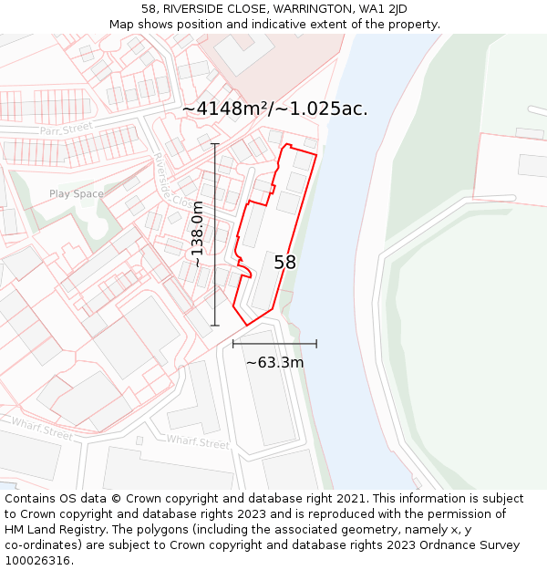 58, RIVERSIDE CLOSE, WARRINGTON, WA1 2JD: Plot and title map