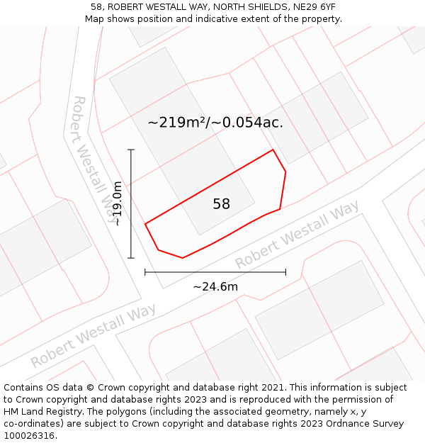 58, ROBERT WESTALL WAY, NORTH SHIELDS, NE29 6YF: Plot and title map