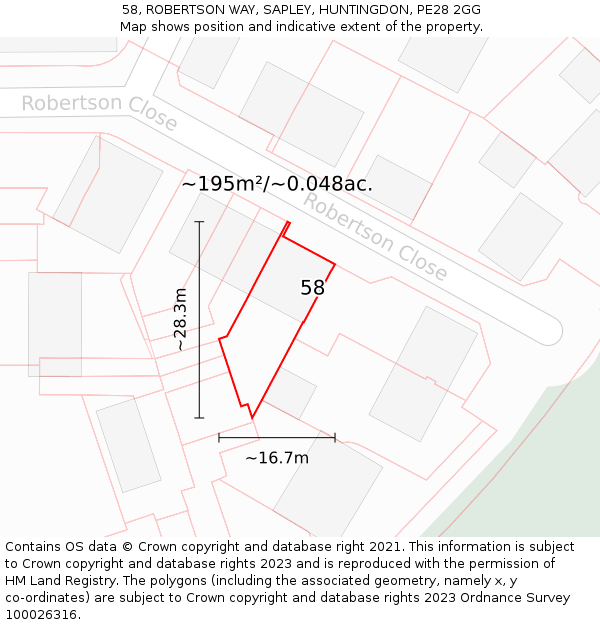 58, ROBERTSON WAY, SAPLEY, HUNTINGDON, PE28 2GG: Plot and title map