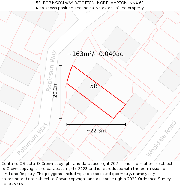 58, ROBINSON WAY, WOOTTON, NORTHAMPTON, NN4 6FJ: Plot and title map
