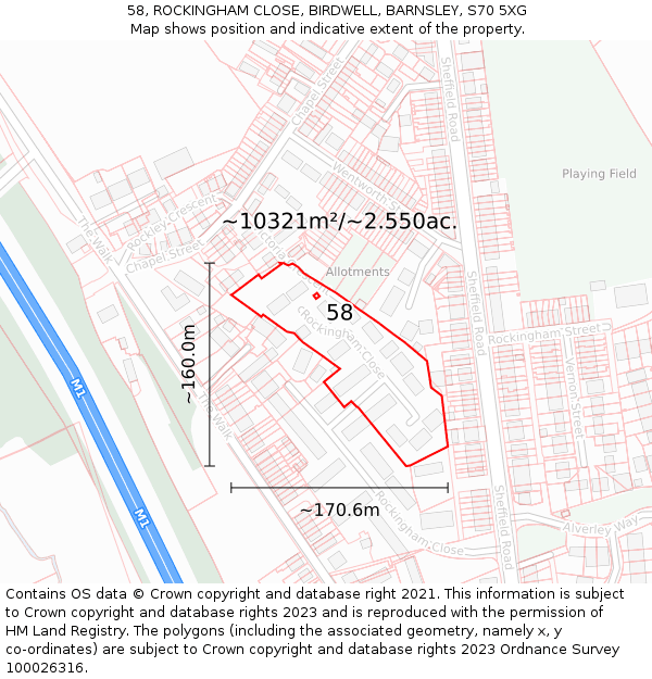 58, ROCKINGHAM CLOSE, BIRDWELL, BARNSLEY, S70 5XG: Plot and title map