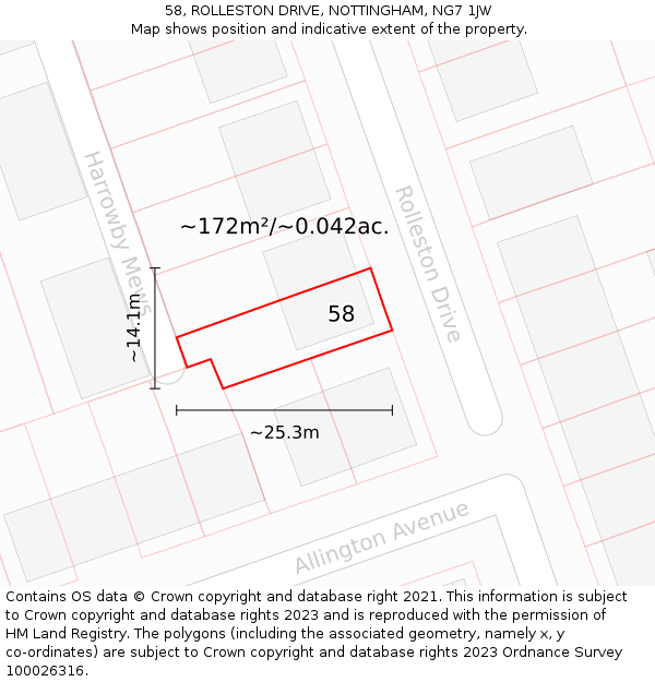 58, ROLLESTON DRIVE, NOTTINGHAM, NG7 1JW: Plot and title map
