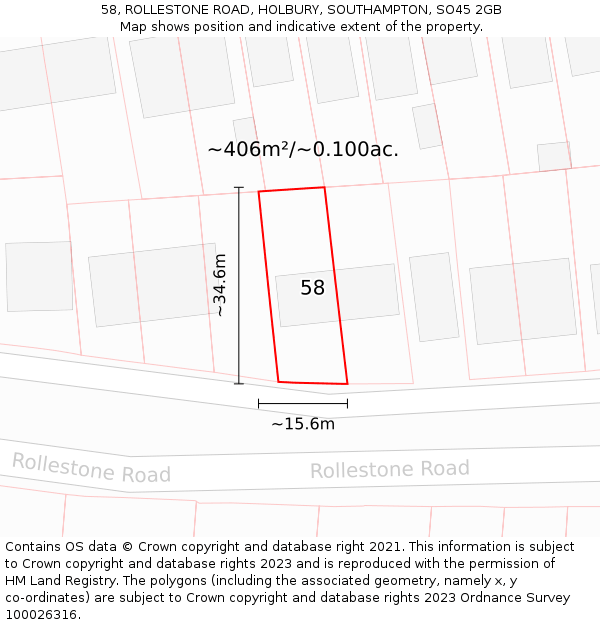 58, ROLLESTONE ROAD, HOLBURY, SOUTHAMPTON, SO45 2GB: Plot and title map