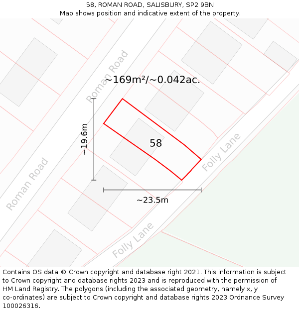 58, ROMAN ROAD, SALISBURY, SP2 9BN: Plot and title map